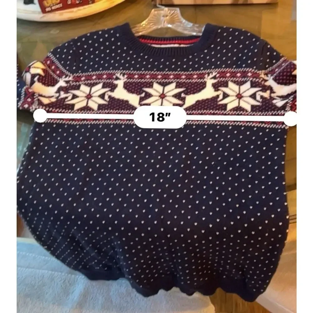 Crown & Ivy Christmas Fair Isle Reindeer Sweater Boys LARGE Navy Blue 100% Cottn